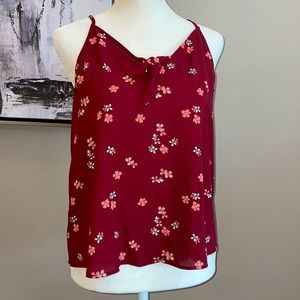 LOFT XS Petite Maroon Floral Bow Camisole